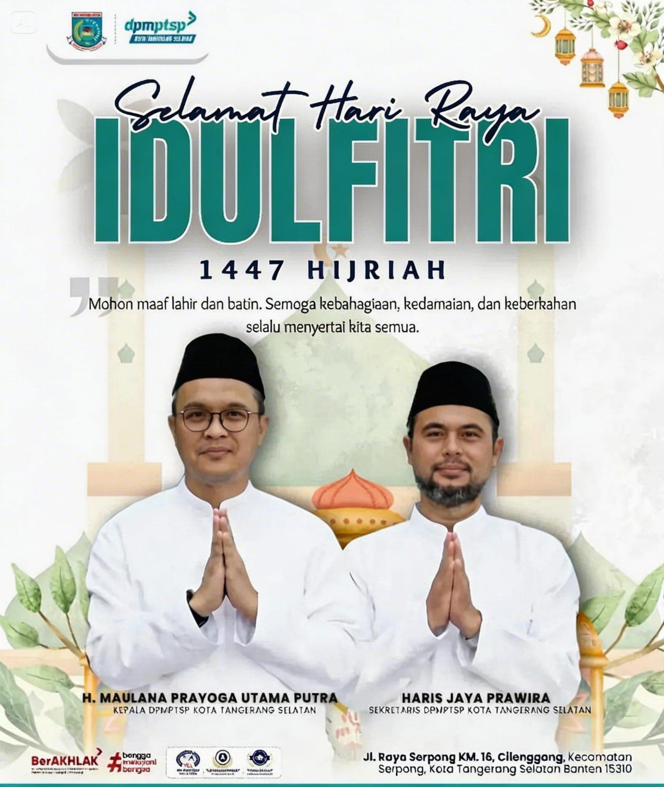 DPMPTSP Kota Tangsel Mengucapkan Selamat Hari Raya Idul Fitri 1447 H / 2026 M.