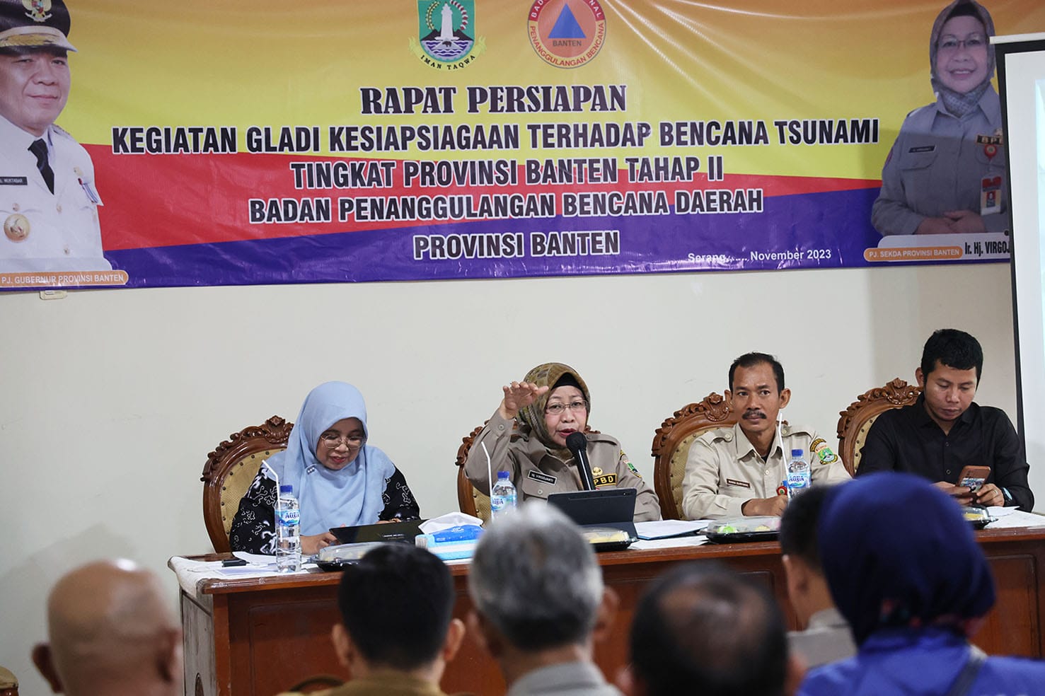 Rapat Persiapan Gladi Kesiapsiagaan Terhadap Bencana Tsunami Tingkat Provinsi Banten Tahap II di Badan Penanggulangan Bencana Daerah (BPBD) Provinsi Banten.