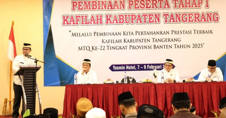 Sekda Soma saat memberikan sambutannya di Pembinaan Kafilah Kabupaten Tangerang.