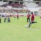 Wagub Dimyati saat menendang bola di Stadion BIS.