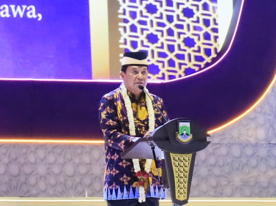 Bupati Maesyal saat memberikan sambutannya di acara pembukaan MTQ Banten yang di gelar di Kabupaten Tangerang.
