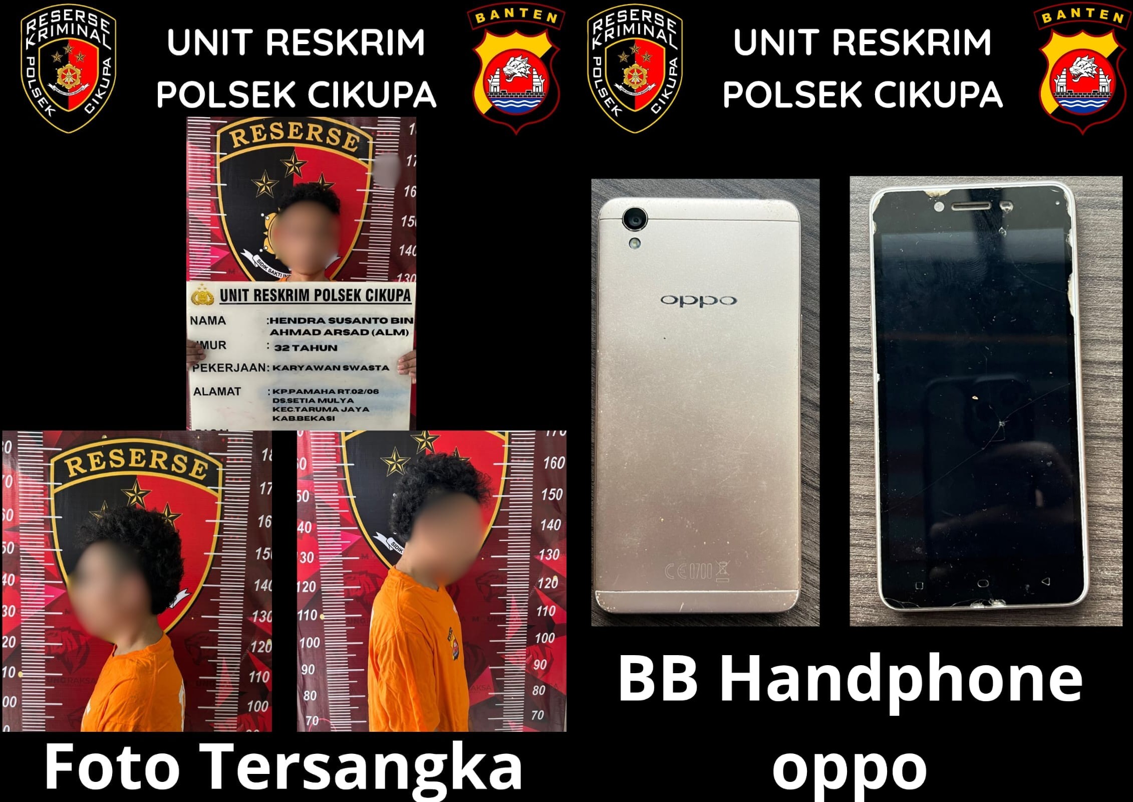 Tersangka Hendra Susanto (31) dan Barang Bukti HP.