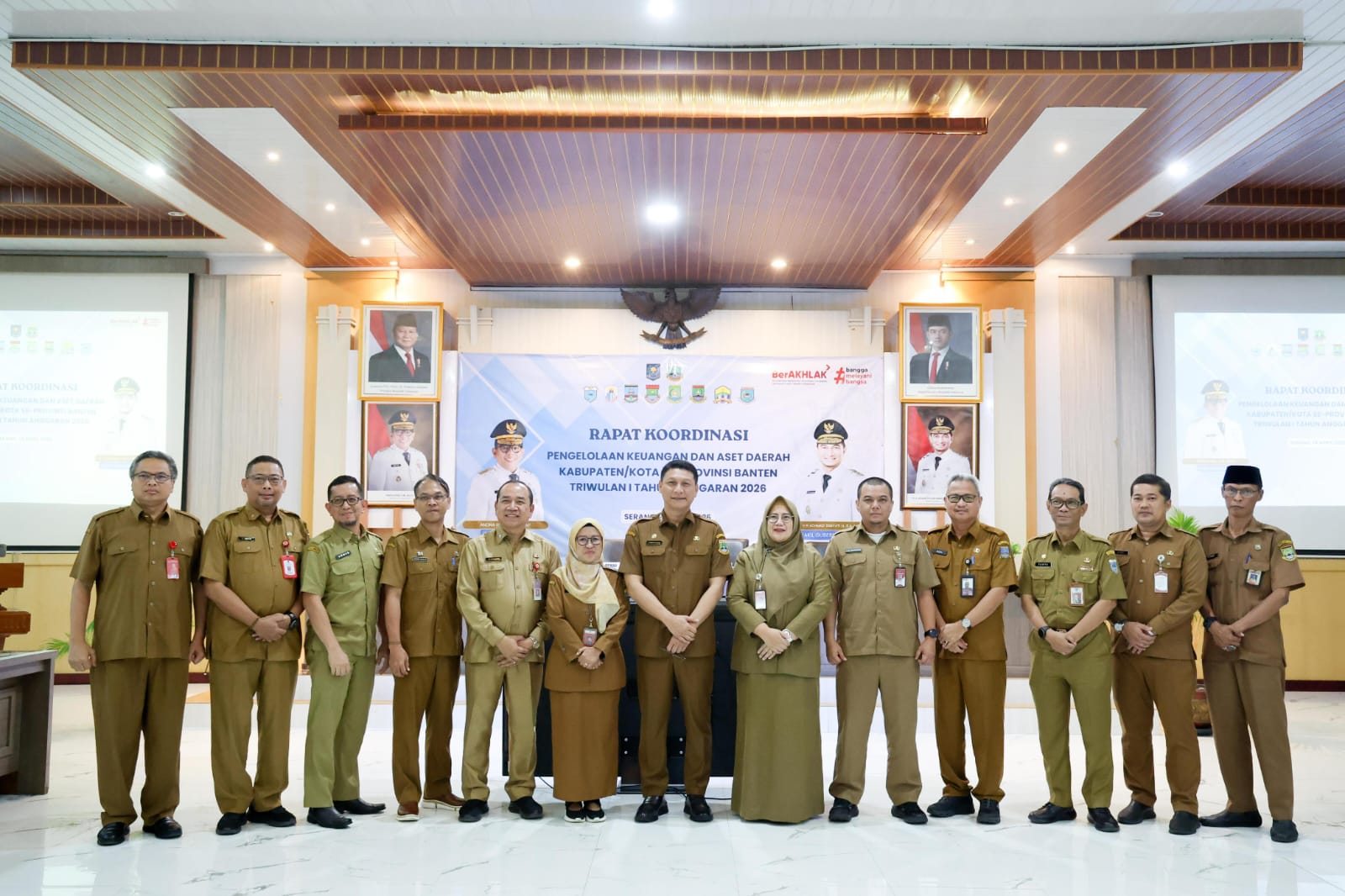 Kegiatan Rapat Koordinasi Pengelolaan Keuangan dan Aset Daerah Kabupaten dan Kota se-Provinsi Banten Triwulan I Tahun Anggaran 2026 yang digelar di Aula BPKAD Provinsi Banten.