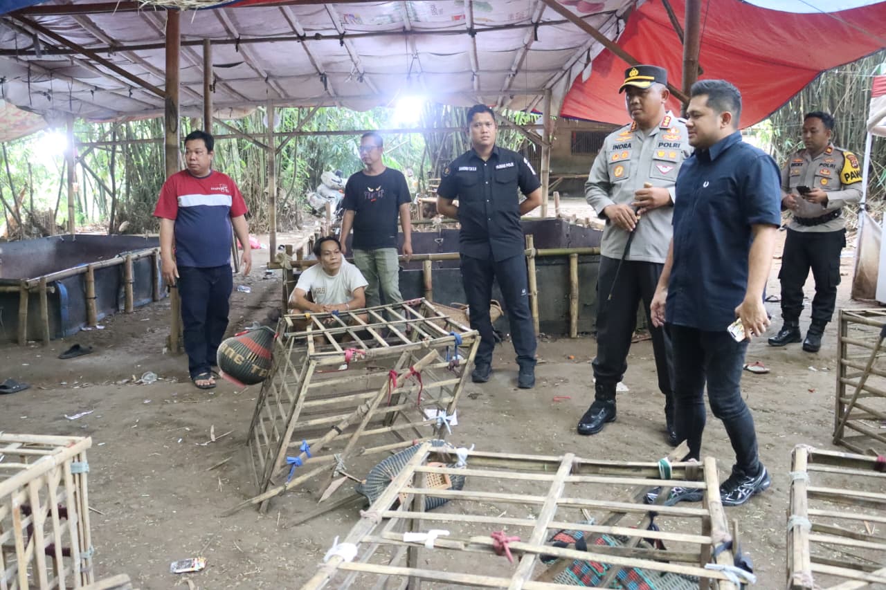 Kapolresta Tangerang bersama anggotanya saat gerebek judi sabung ayam di Jayanti.
