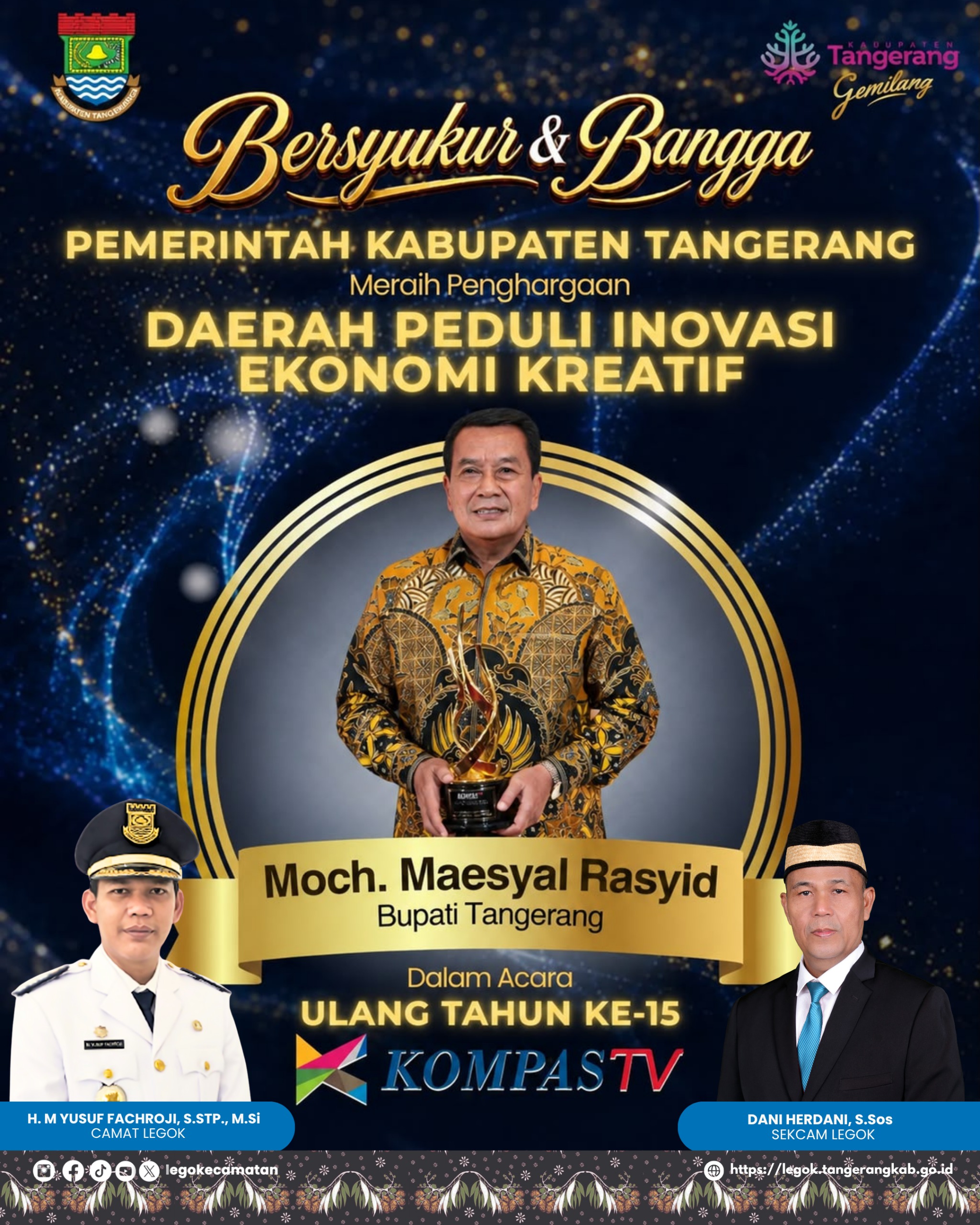 Kecamatan Legok Mengucapkan Bersyukur dan Bangga Pemkab Tangerang Meraih Penghargaan Daerah Peduli Inovasi Ekonomi Kreatif.