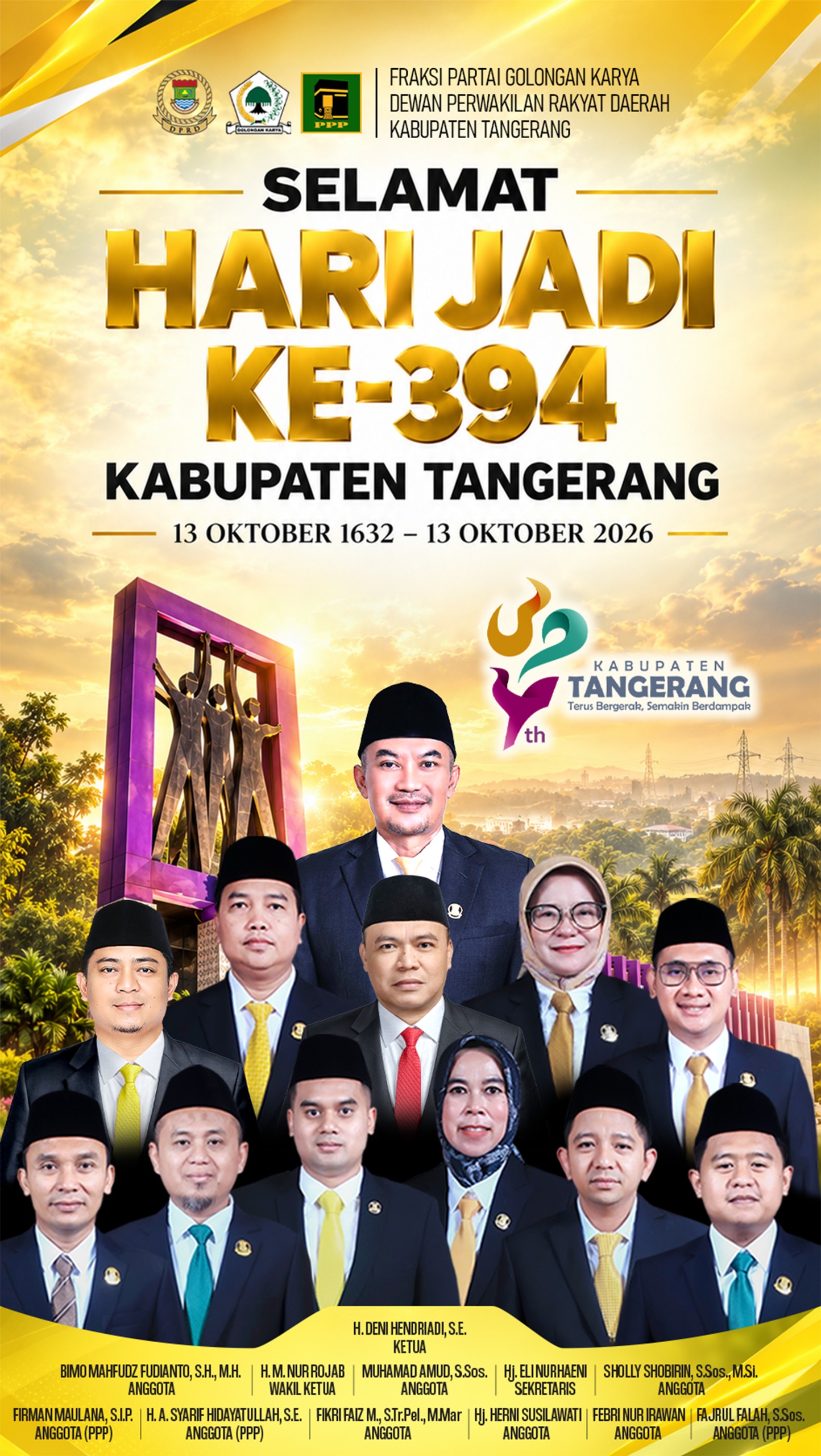 Fraksi Golkar DPRD Kabupaten Tangerang Mengucapkan Selamat Hari Jadi ke 394 Kabupaten Tangerang.