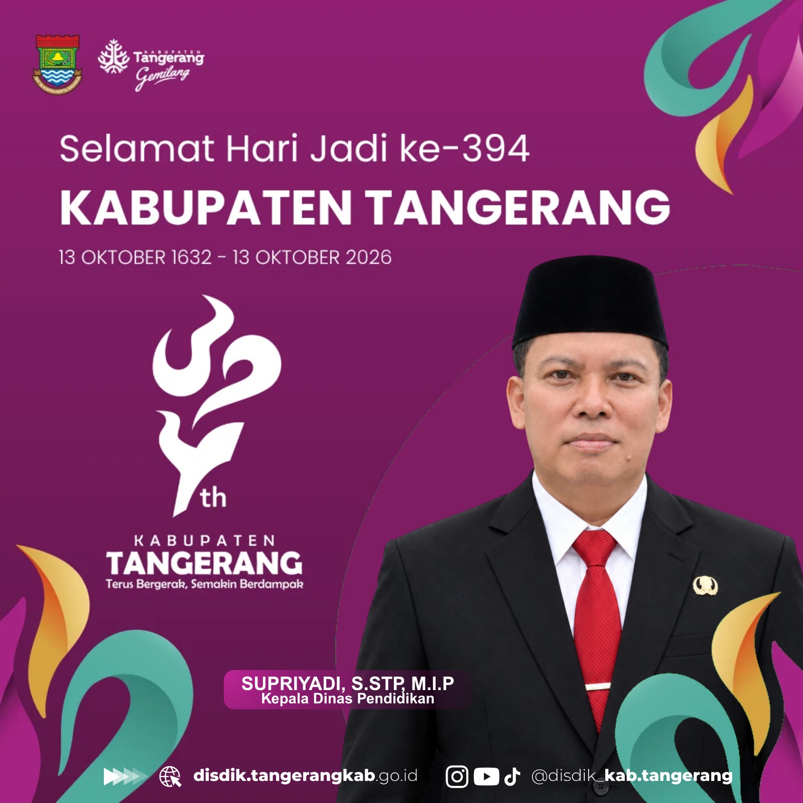 Supriyadi Kepala Dinas Pendidikan Mengucapkan Selamat Hari Jadi ke 394 Kabupaten Tangerang.